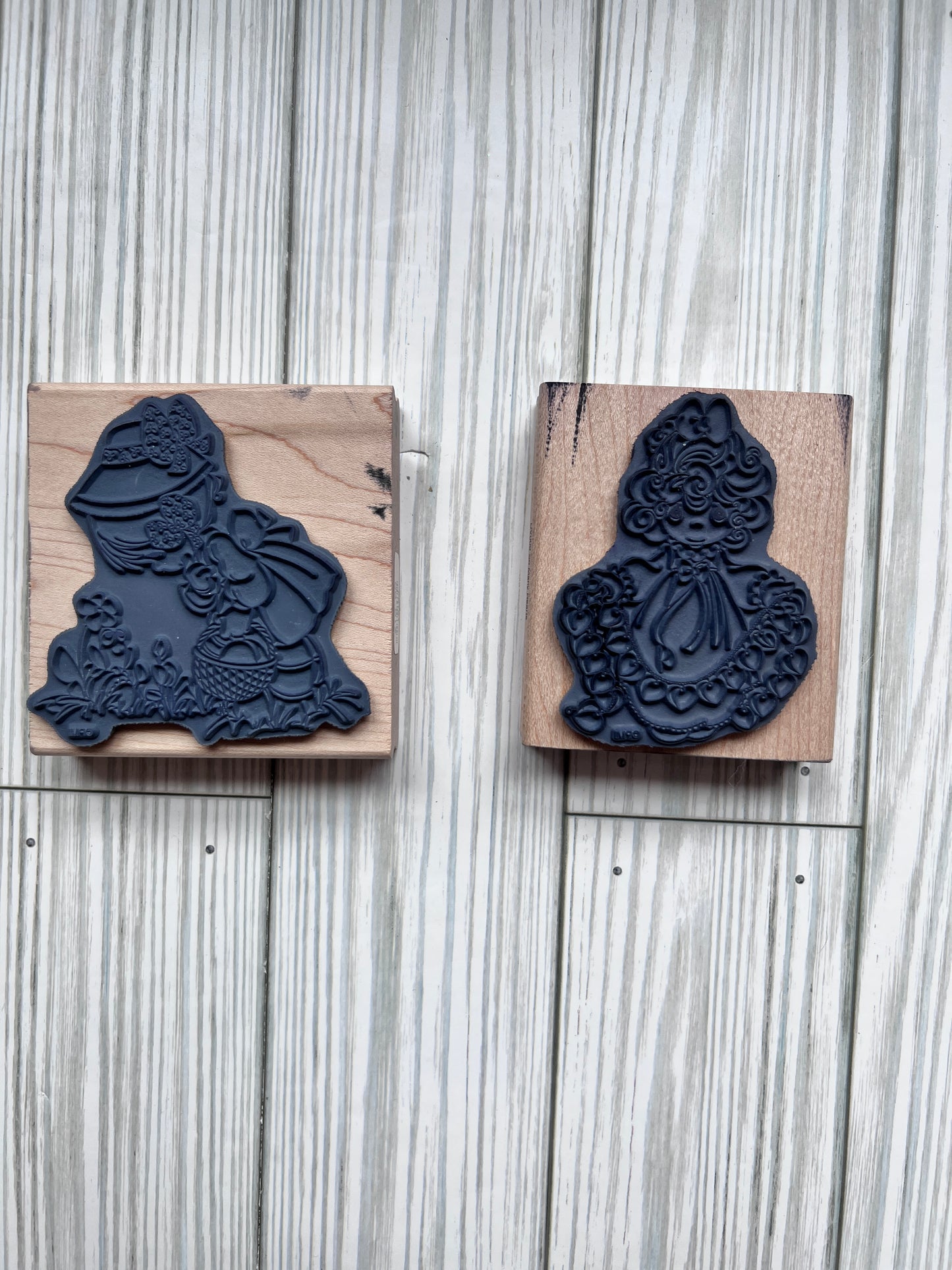 Set of Two Precious Moments Wood Mounted Rubber Stamps. Gently USED