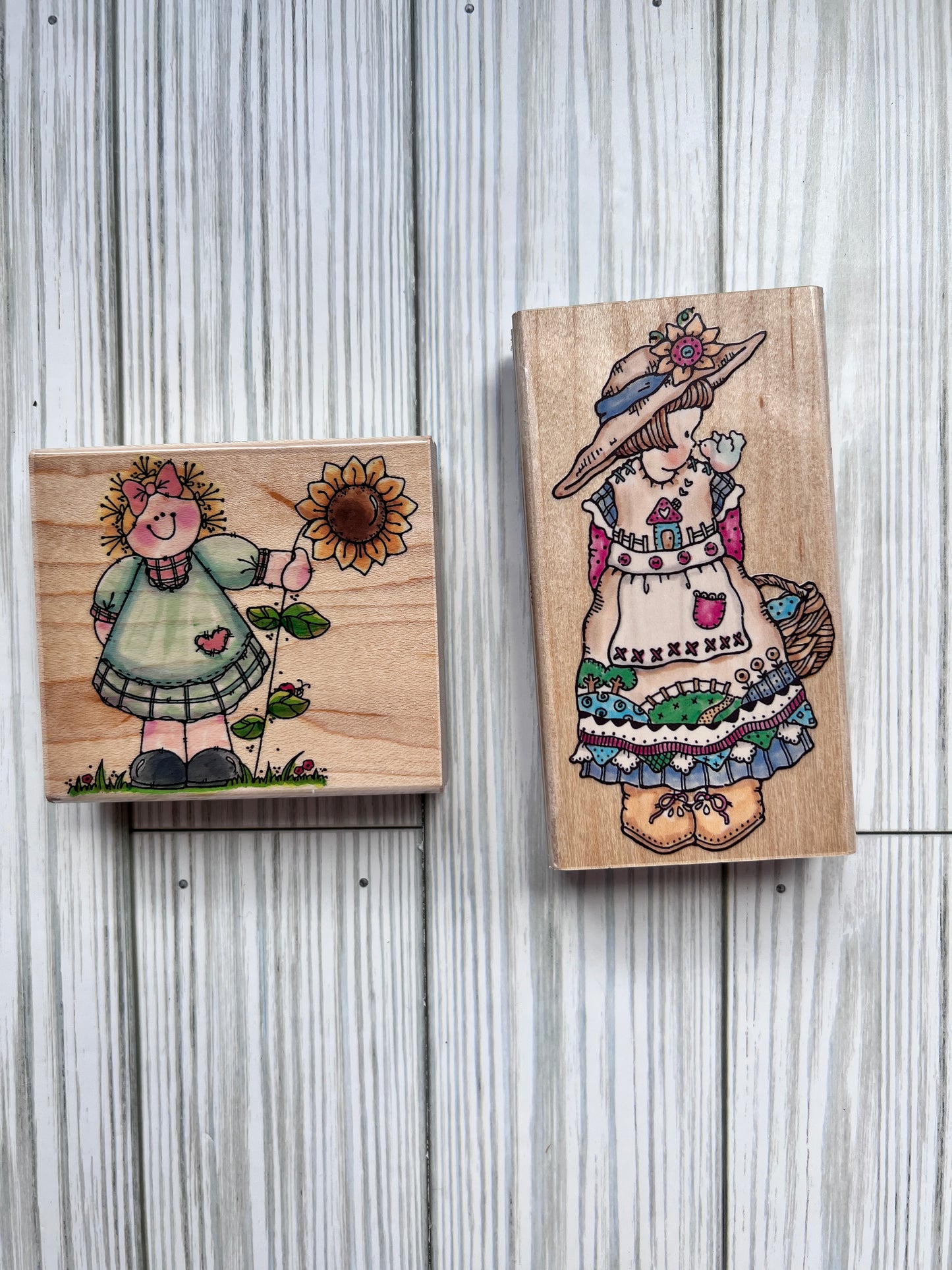 Set of Two Vintage Penny Black Stamps: Playful Girls. Used.
