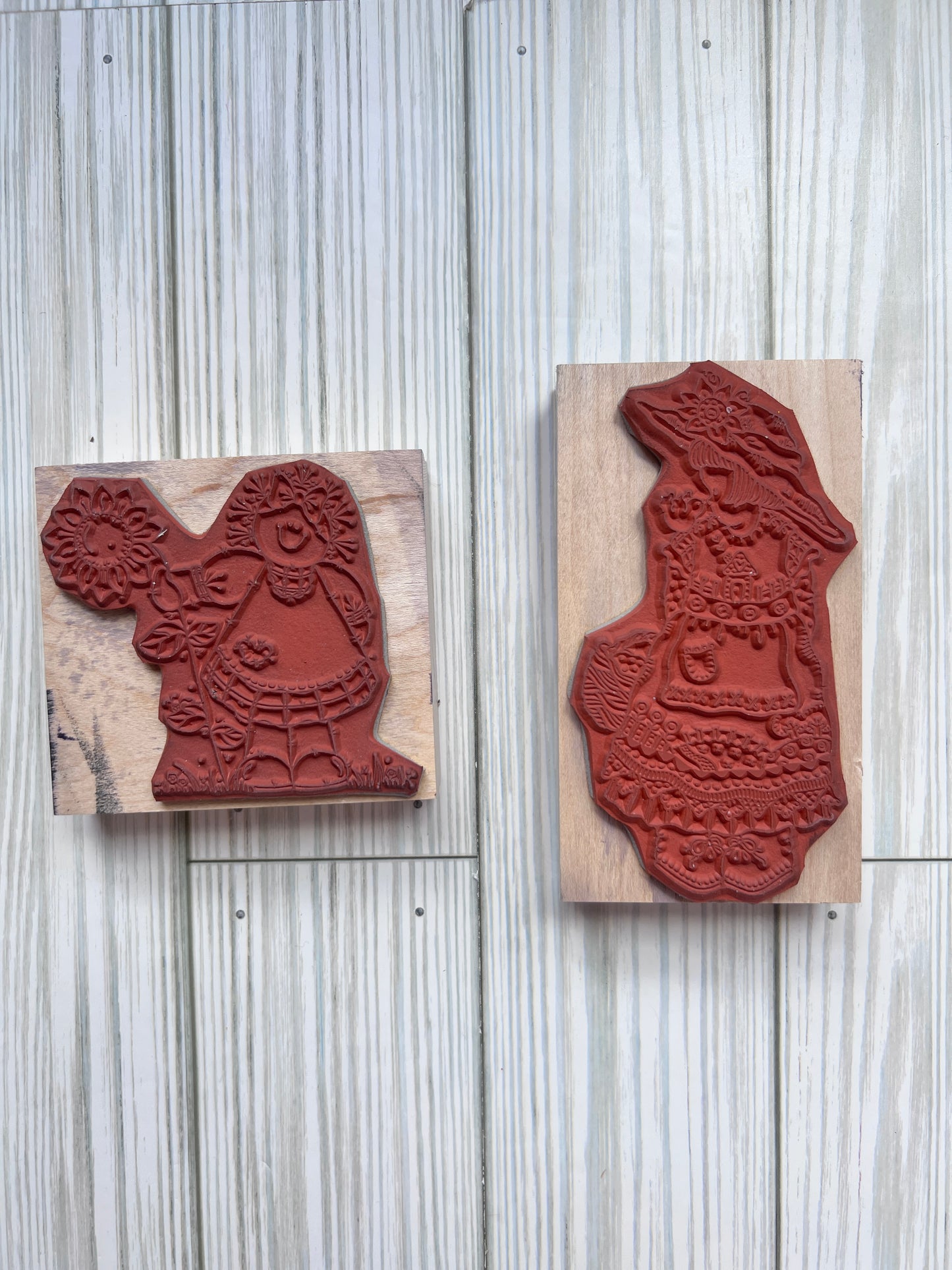 Set of Two Vintage Penny Black Stamps: Playful Girls. Used.