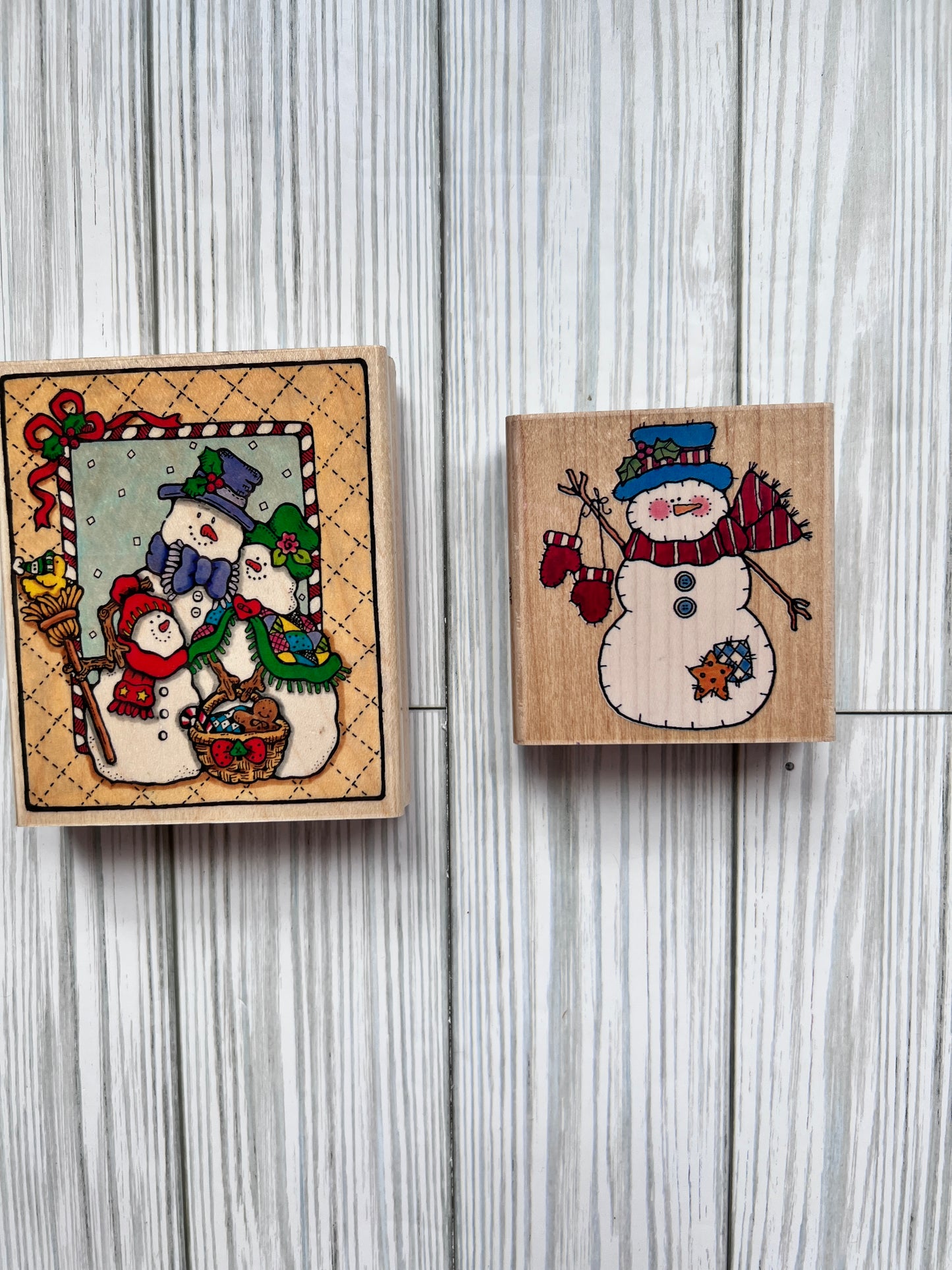 Set of Two Vintage Penny Black Stamps:  Snowmen.  Used.