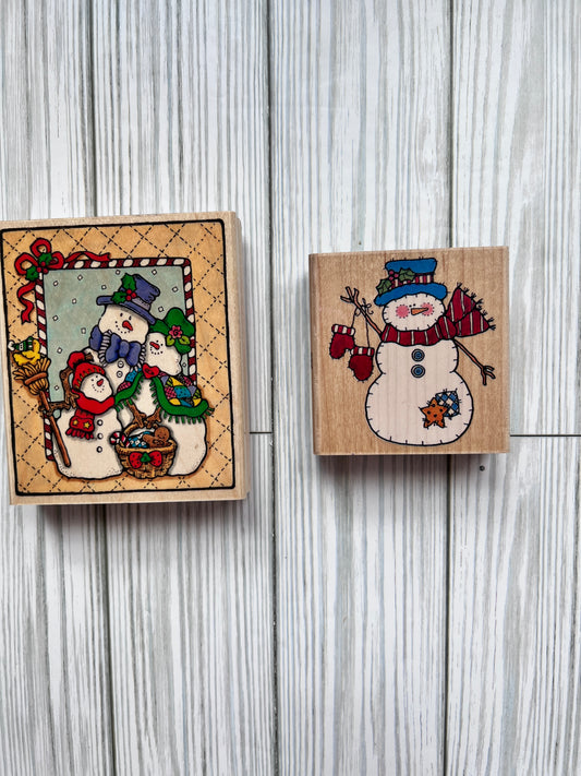 Set of Two Vintage Penny Black Stamps:  Snowmen.  Used.