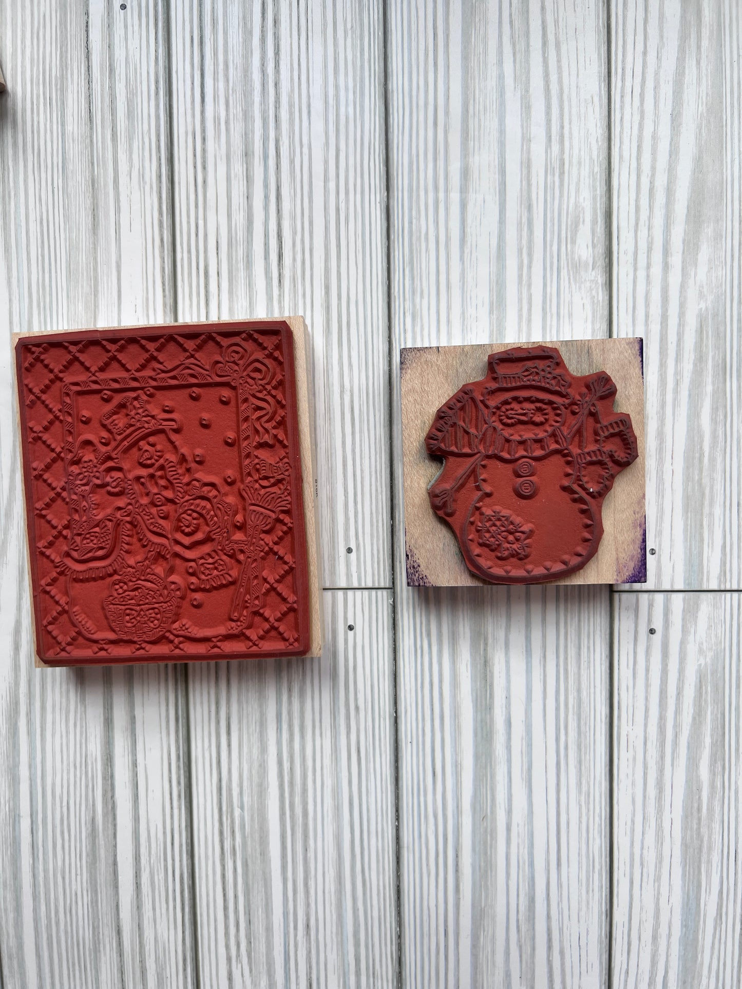 Set of Two Vintage Penny Black Stamps:  Snowmen.  Used.