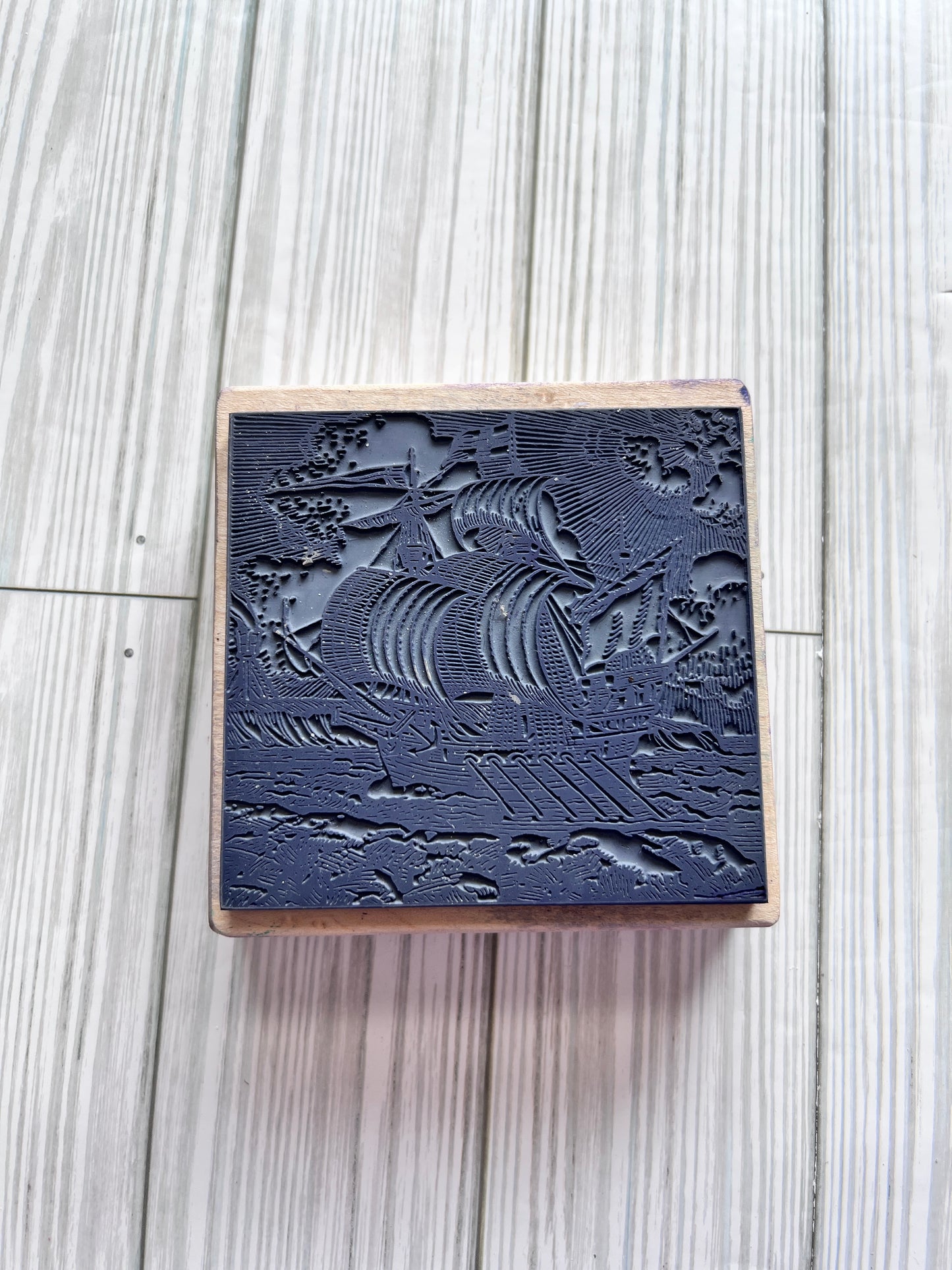 Wood Mounted Rubber Stamp, Sail Boat, Ship, Momenta Brand, Gently USED