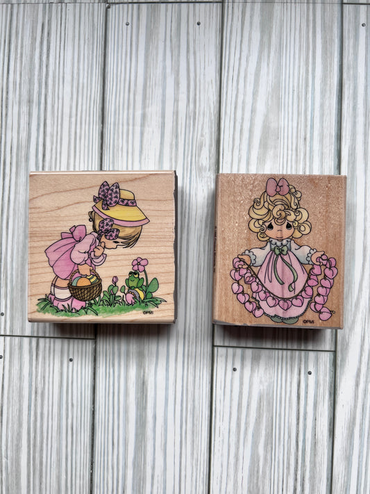 Set of Two Precious Moments Wood Mounted Rubber Stamps. Gently USED