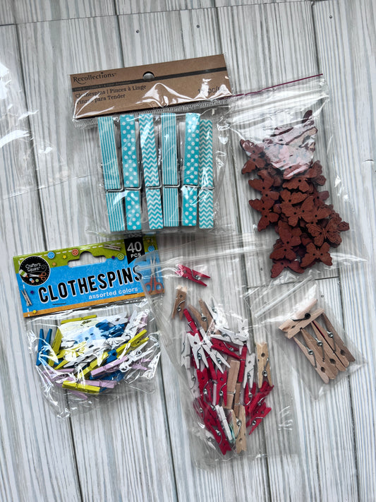 Wooden Embellishments. Mini Clothespins & Butterflies